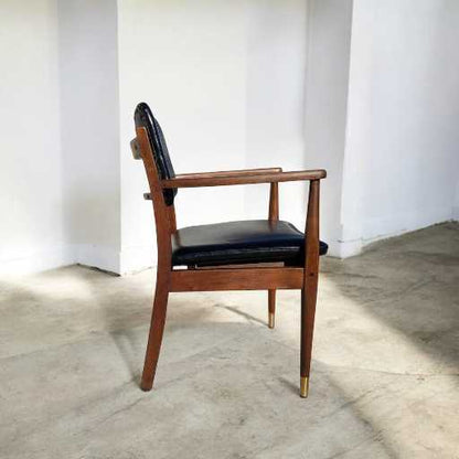 1950s Mid-Century Walnut Armchair by Gregson MFG Co | Italian Leather, Brass Accents, Modern Accent Chair
