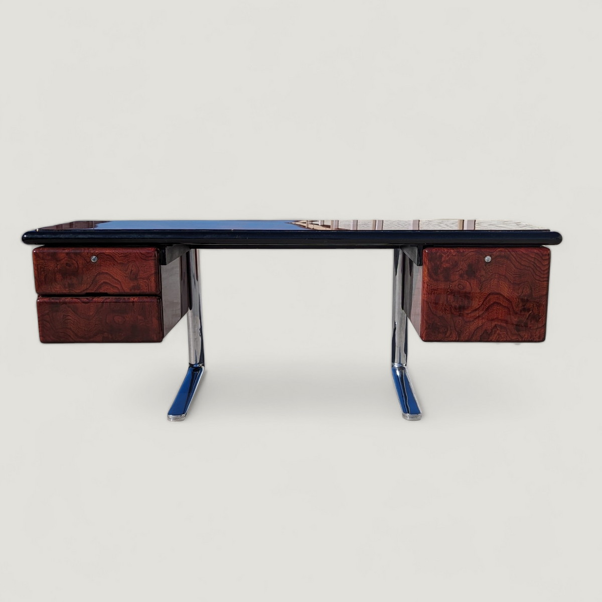 Warren Platner for Knoll 1970s Oak, Burl, Acrylic and Chrome Executive Desk — view 21 of 24