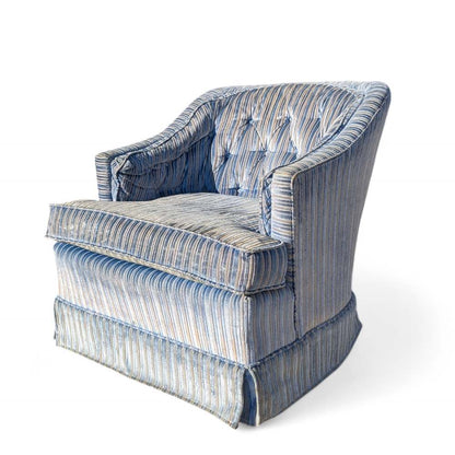 Vintage Blue Striped Velvet Swivel Lounge Chair, Late 20th Century — view 12 [CBV1 seDmQfmh8PmeMMHyzQFC 12 a22e17ae-706b-40bb-bdd5-d68301406150.jpeg]