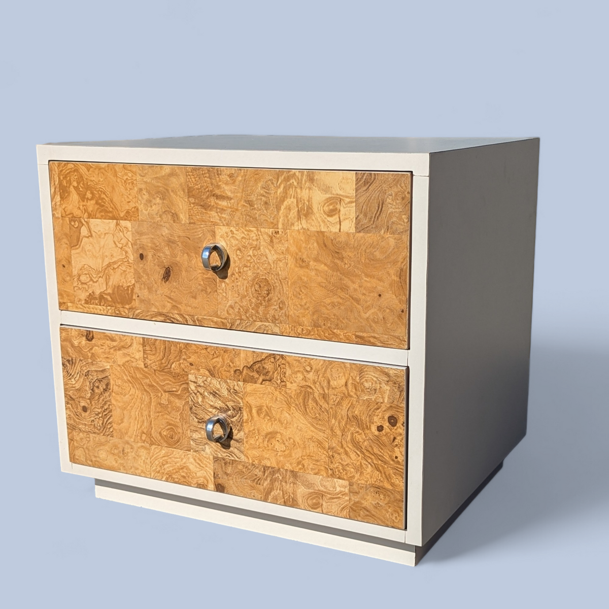 Postmodern Faux Burl Laminate Nightstand with Chrome Ring Pulls, 1980s — view 7 of 12