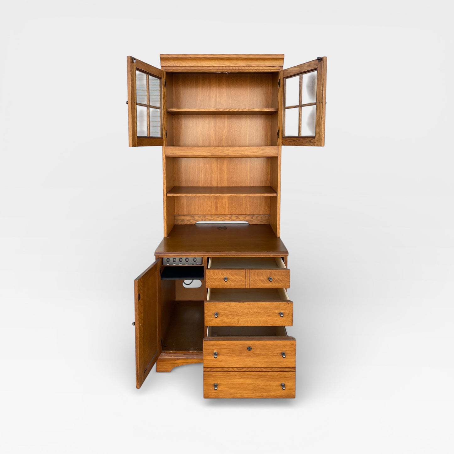 American Oak Executive Office Cabinet by Hooker Furniture with Built-In Power Panel, 1990s