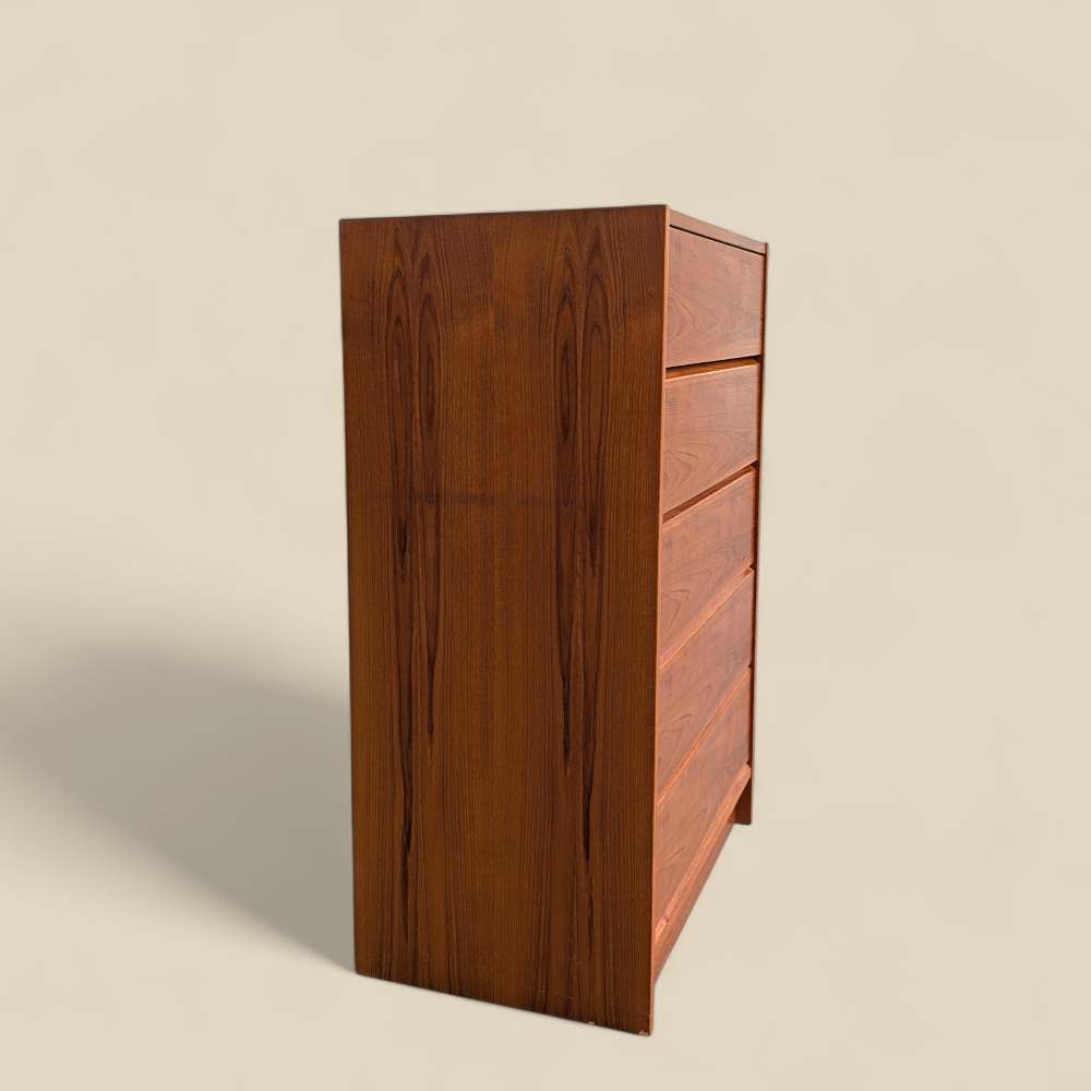1960s Danish Modern Teak Five-Drawer Tallboy Dresser, Made in Denmark — view 7 [CBV1 IM0AA28QR54VCuTLu50N 07 a453708e-4740-415f-9a37-9e8fa9271276.jpeg]