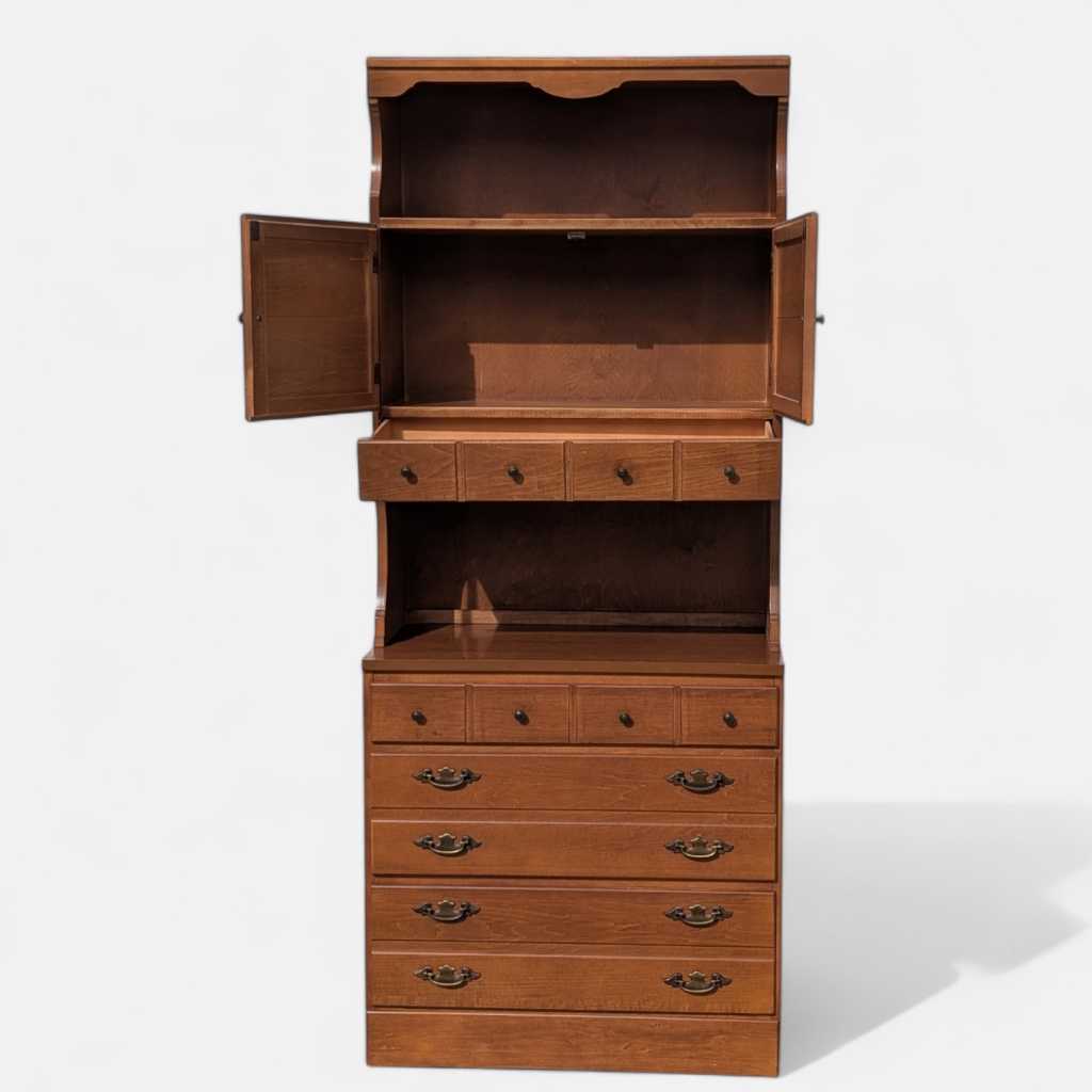 1960s Khoury Furniture Solid Wood Hutch Cabinet with Drawers — view 3 of 22