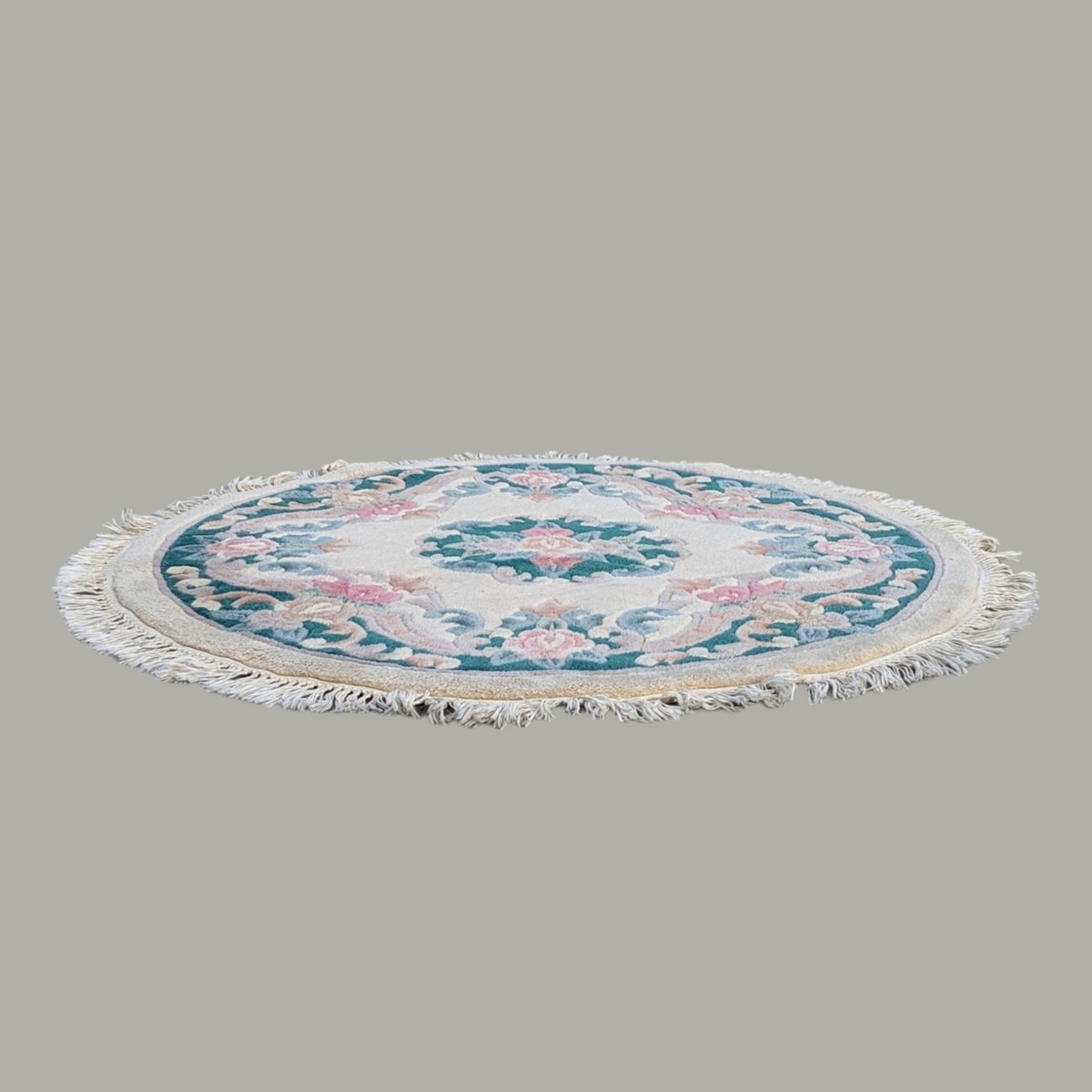 Vintage 44-Inch Round Floral Fringed Rug — view 3 of 6