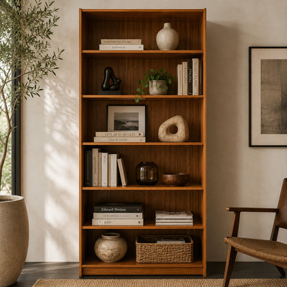 Vintage Teak Bookcase, 5 - Shelves, one cutout at the bottom
