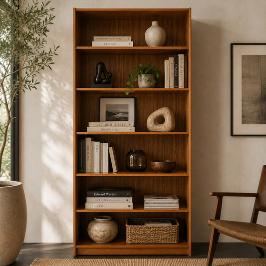 Vintage Teak Bookcase, 5 - Shelves, one cutout at the bottom