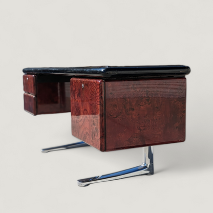 Warren Platner for Knoll 1970s Oak, Burl, Acrylic and Chrome Executive Desk — view 22 of 24