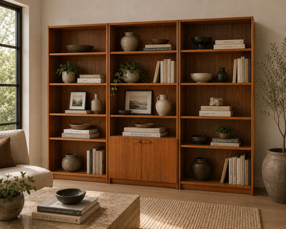 A trio of teak bookcases