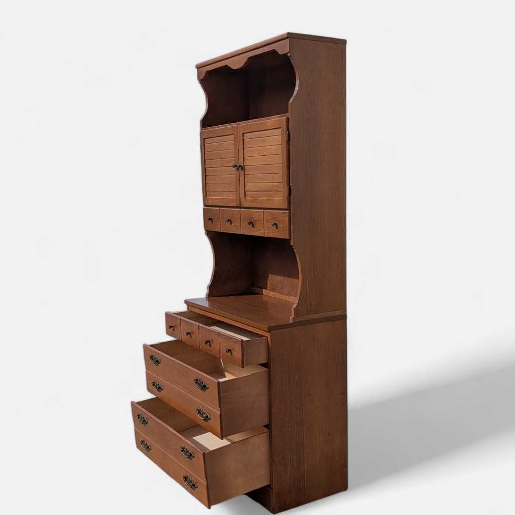 1960s Khoury Furniture Solid Wood Hutch Cabinet with Drawers — view 1 of 22