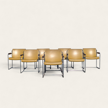Set of Eight Krueger AFKA Guest Armchairs in Mustard Vinyl, Walnut and Chrome, c. 1969 — view 16 [CBV1 Psk2TxEkYHCK0rbpMgpe 16 af9a7f11-2ce2-4f3b-ba48-d35e25bdf56d.png]