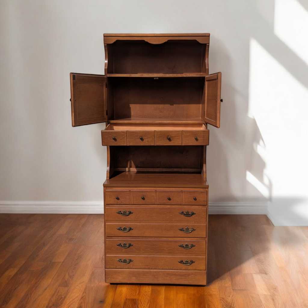 1960s Khoury Furniture Solid Wood Hutch Cabinet with Drawers — view 13 of 22