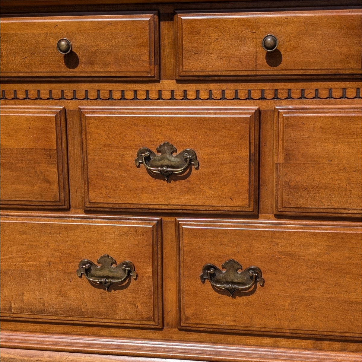Ethan Allen Early American Solid Maple and Birch Nine-Drawer Dresser with Mirror — view 23 of 23