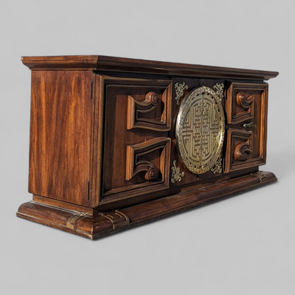 1970s Wood and Brass Lowboy Credenza with Geometric Paneled Front — view 6 of 7