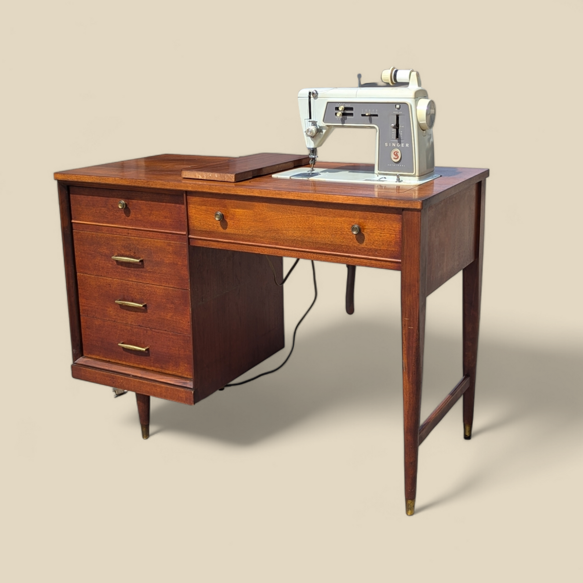 1966 Singer Slant-O-Matic 600 Sewing Machine in Mid-Century Wood Cabinet — view 13 of 18