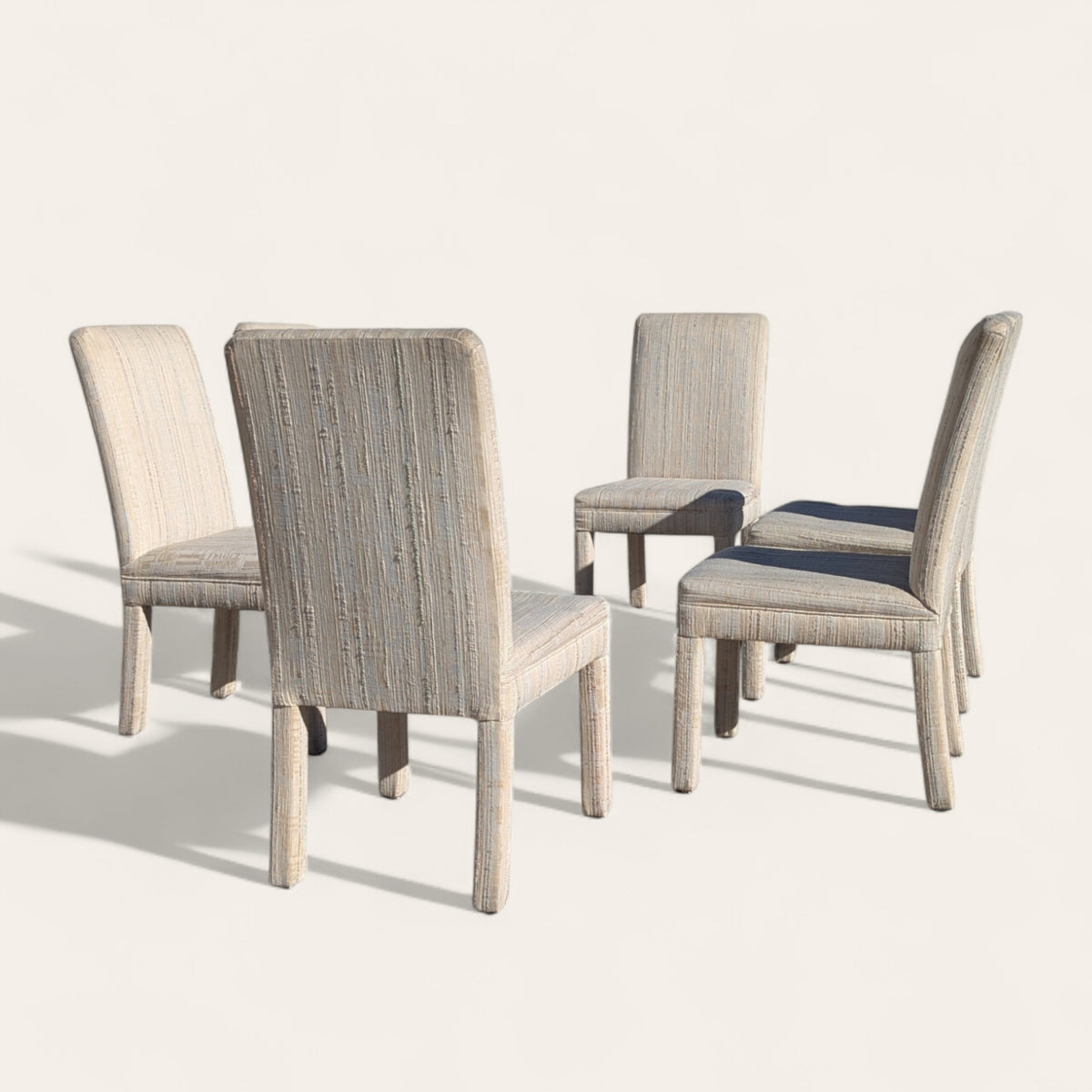 Set of Six 1980s Postmodern Sculptural Dining Chairs in Textured Cream Fabric — view 19 [CBV1 EYTrsF5VkReaS9GORcdf 19 b3539794-a944-4691-8f45-5a850161e970.jpeg]