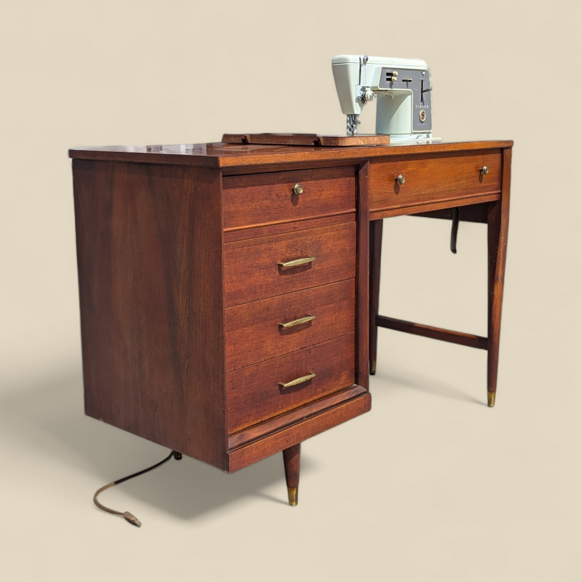 1966 Singer Slant-O-Matic 600 Sewing Machine in Mid-Century Wood Cabinet — view 12 of 18