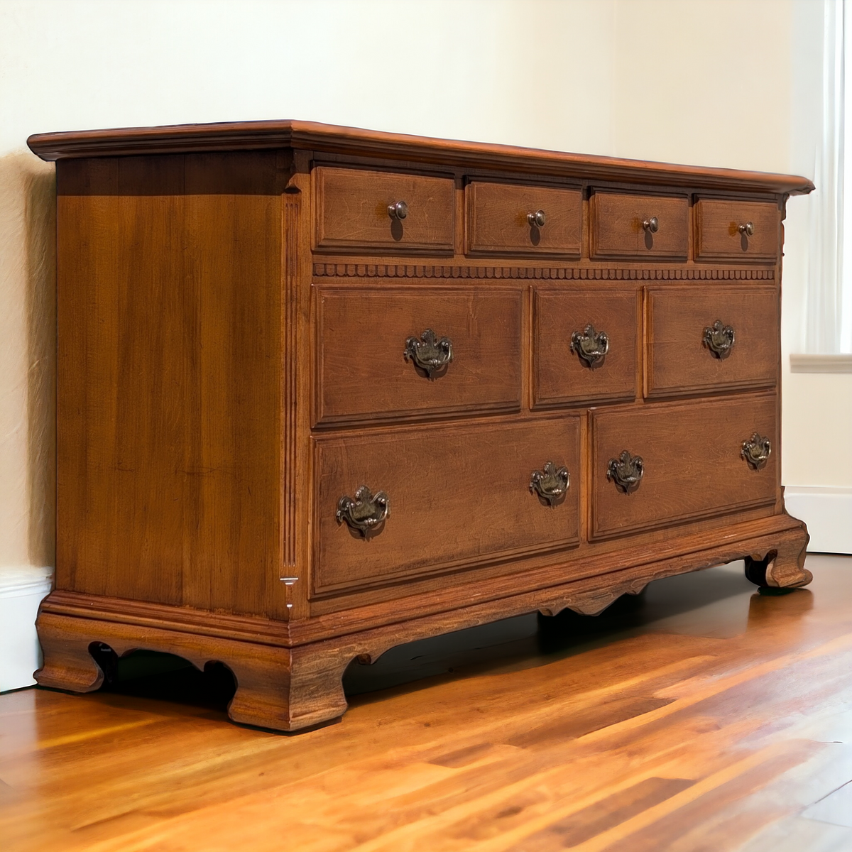 Ethan Allen Early American Solid Maple and Birch Nine-Drawer Dresser with Mirror — view 2 of 23