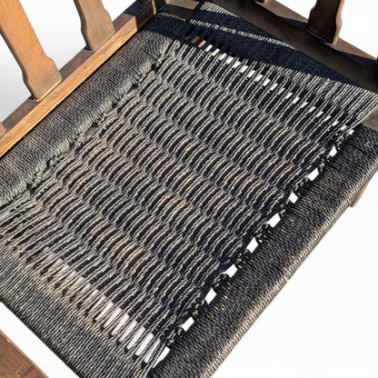 Mid-Century Wood Bench with Black Woven Strap Seat — view 8 of 15