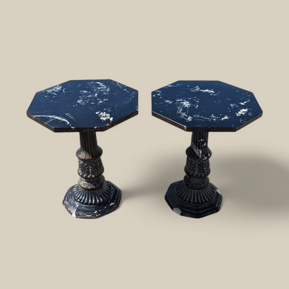 Pair of Black Marble-Top Gothic Revival Pedestal Tables — view 2 of 12