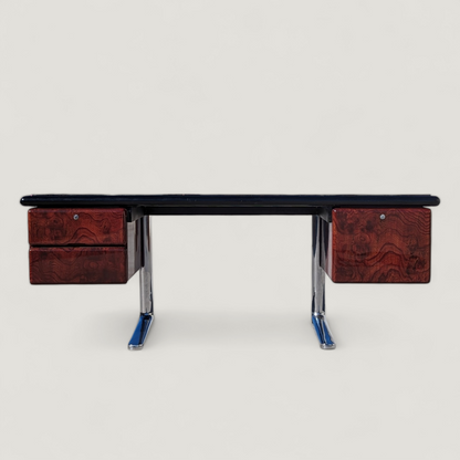 Vintage Desk, Warren Platner For Knoll, Steel, Oak, Mid Century, 1970s, Office, Executive Desk, MCM