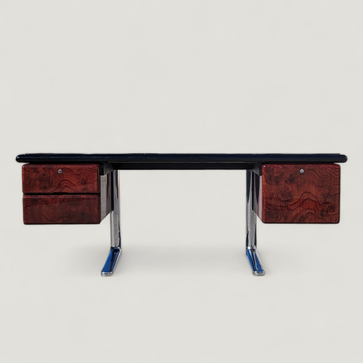 Warren Platner for Knoll 1970s Oak, Burl, Acrylic and Chrome Executive Desk — view 15 of 24