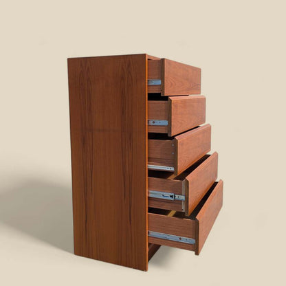 1960s Danish Modern Teak Five-Drawer Tallboy Dresser, Made in Denmark — view 10 [CBV1 IM0AA28QR54VCuTLu50N 10 bab57534-5faa-4194-a0bd-e9a1544a8571.jpeg]