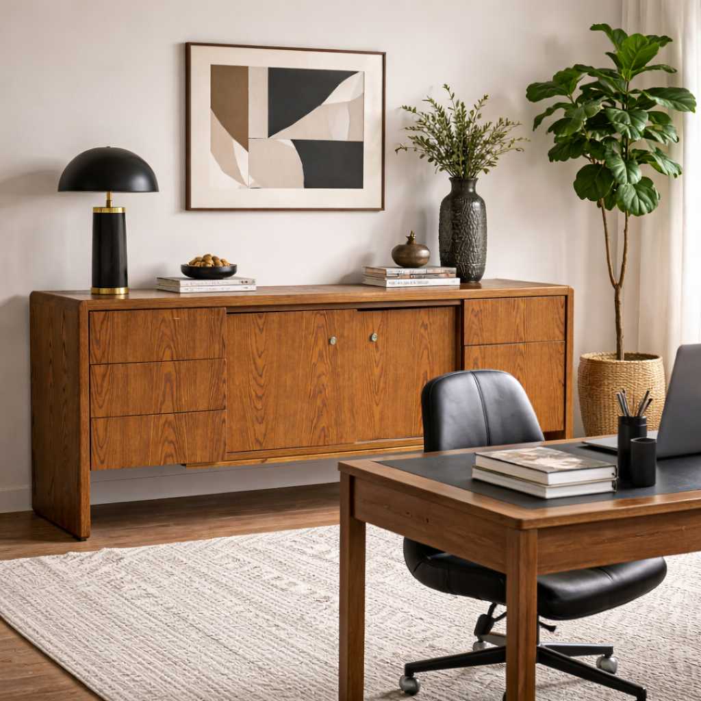 Mid-Century Faux-Oak Laminate Credenza and Sideboard — view 17