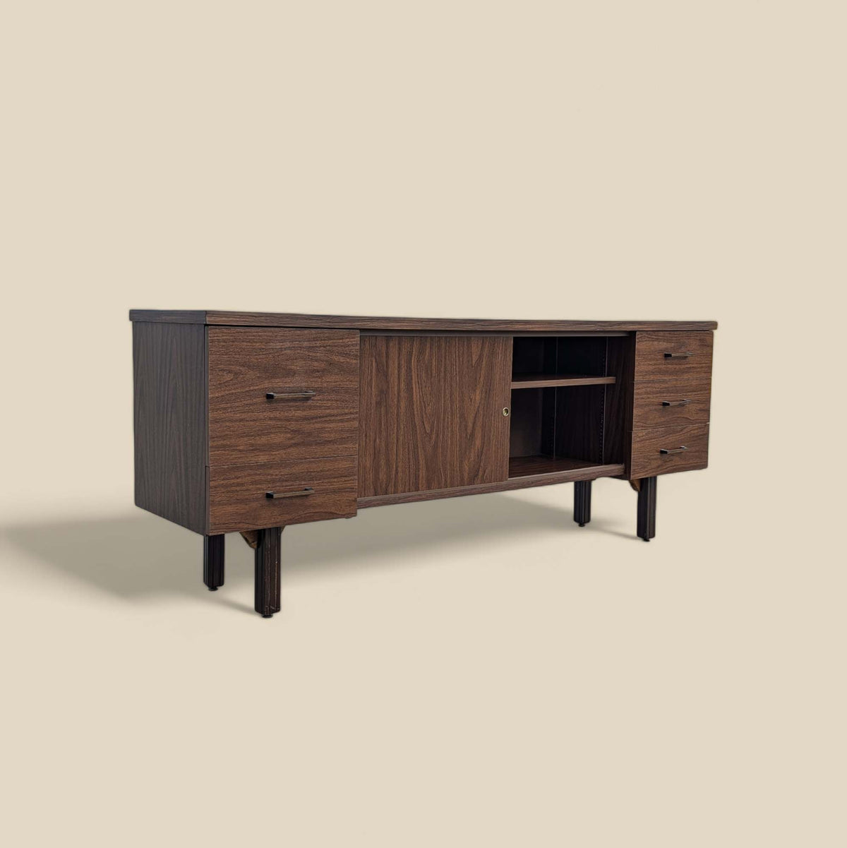 Mid-Century Walnut-Grain Laminate Credenza — view 8