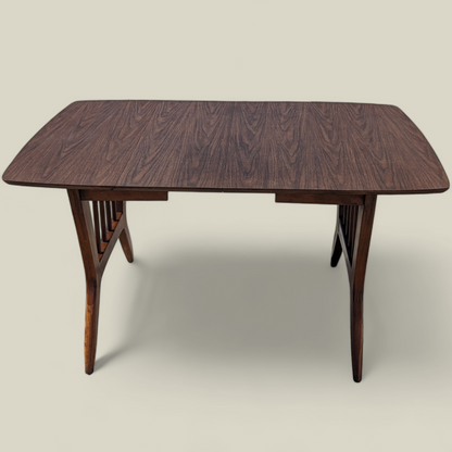 Vintage Dining Set, Drop Leaf Table, Six Chairs, Mid Century, MCM, Laminate, Wood, Unique, Kitchen