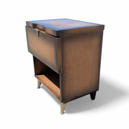 Vintage Atomic Nightstand – Mid Century Drop-Front Side Table, Tapered Metal Legs, 1950s Modern Design, 27" High