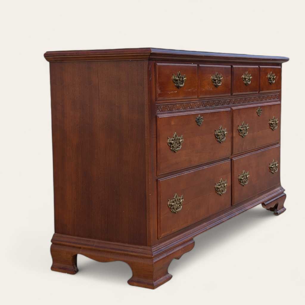 Vintage Stanley Furniture Six-Drawer Wood Lowboy Dresser — view 3 [CBV1 lOsjRhI4ZrDK2Y5waA25 03 c703f3ed-b1f0-4b7a-8747-38eabaf39e16.jpeg]