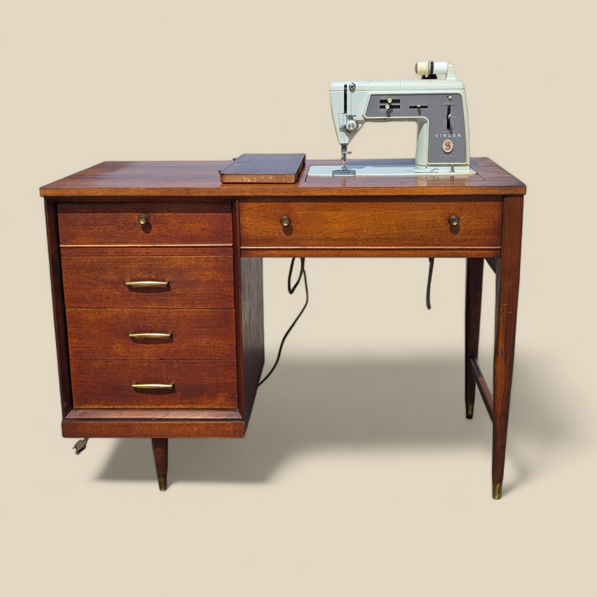1966 Singer Slant-O-Matic 600 Sewing Machine in Mid-Century Wood Cabinet — view 11 of 18
