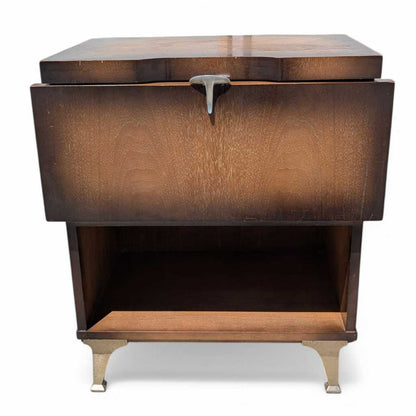 Vintage Atomic Nightstand – Mid Century Drop-Front Side Table, Tapered Metal Legs, 1950s Modern Design, 27" High