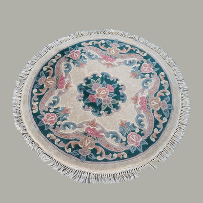 Vintage 44-Inch Round Floral Fringed Rug — view 6 of 6