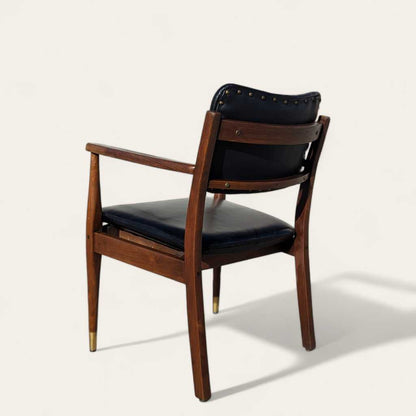 1950s Mid-Century Walnut Armchair by Gregson MFG Co | Italian Leather, Brass Accents, Modern Accent Chair