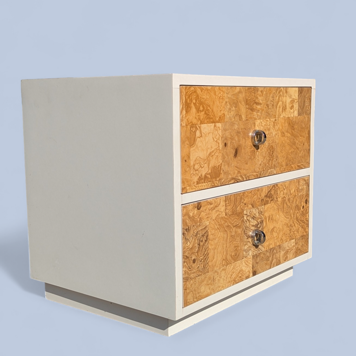 Postmodern Faux Burl Laminate Nightstand with Chrome Ring Pulls, 1980s — view 4 of 12