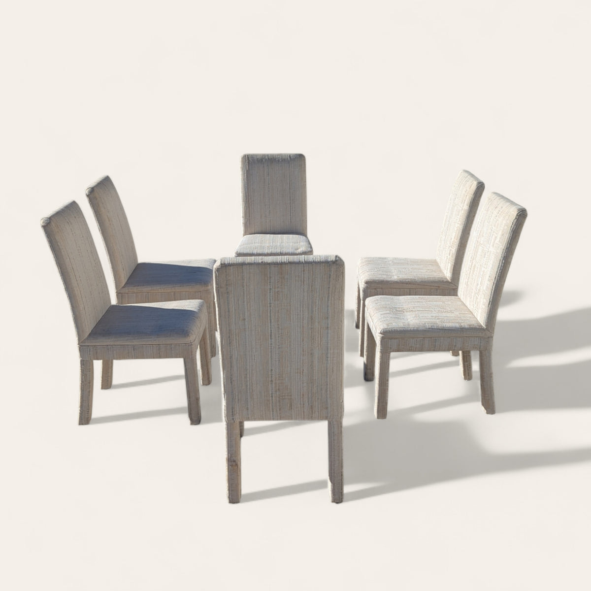 Set of Six 1980s Postmodern Sculptural Dining Chairs in Textured Cream Fabric — view 21 [CBV1 EYTrsF5VkReaS9GORcdf 21 cf2e95e4-b323-47ed-96a7-7afc28511d2c.jpeg]