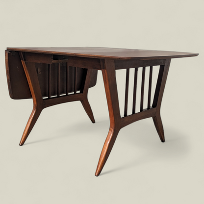 Vintage Dining Set, Drop Leaf Table, Six Chairs, Mid Century, MCM, Laminate, Wood, Unique, Kitchen