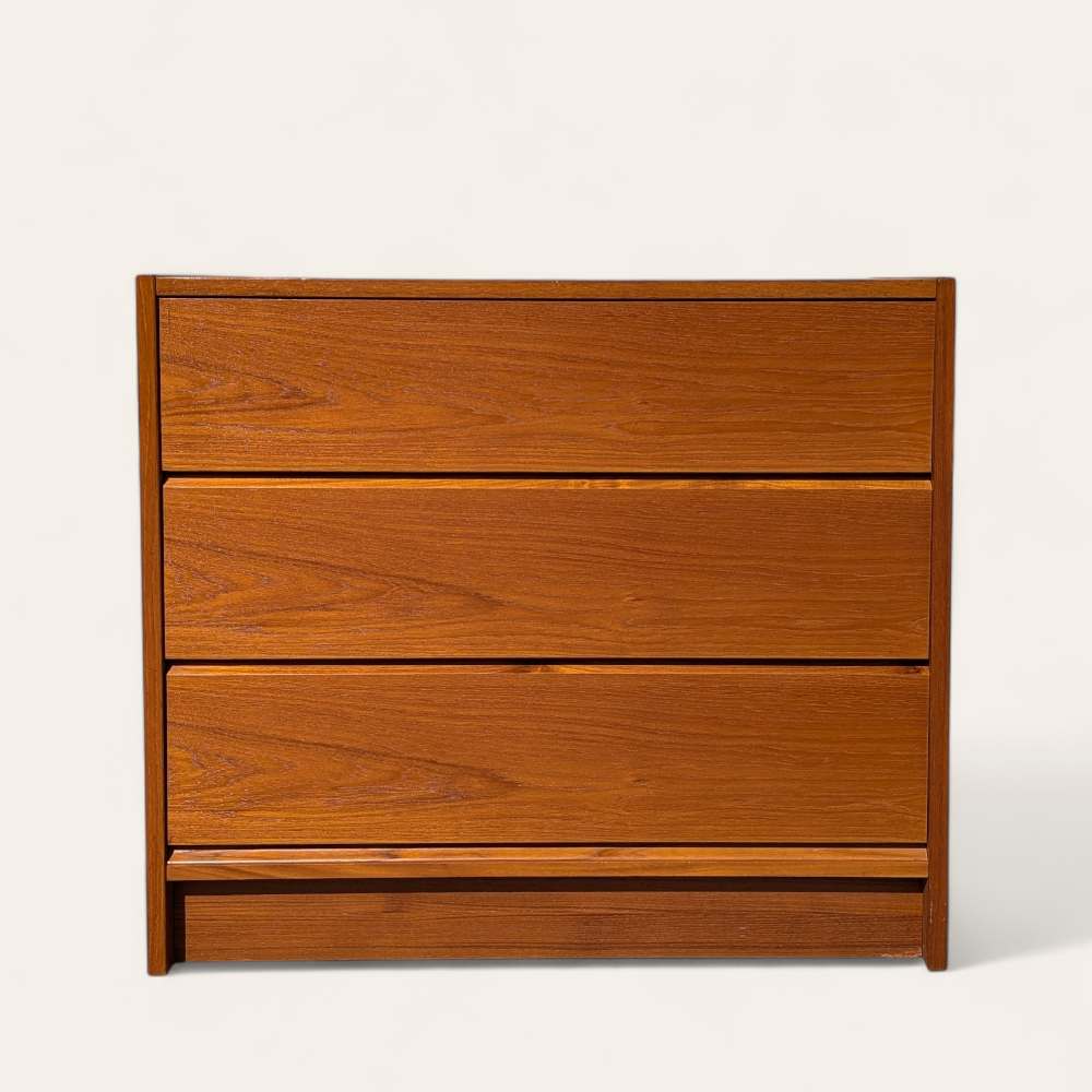 1960s Petite Danish Modern Teak Three-Drawer Dresser or Nightstand — view 4 [CBV1 YQyx1tG2HRNj593MAuPo 04 d1df19e5-e43a-4ec3-b108-2305e5a717e9.jpeg]