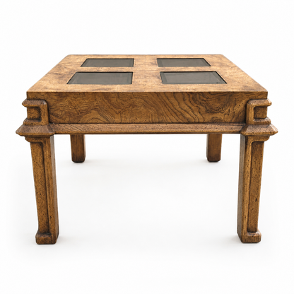 1970s Burl Wood and Smoked Glass Square Side Table — view 2 of 10