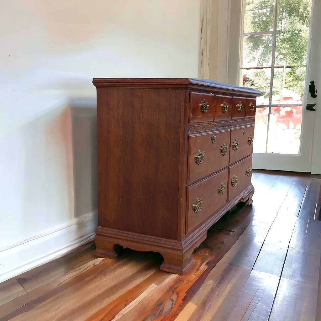 Vintage Stanley Furniture Six-Drawer Wood Lowboy Dresser — view 5 [CBV1 lOsjRhI4ZrDK2Y5waA25 05 d3a90943-9686-4c03-9ef6-7e1bb8cfbb7f.jpeg]