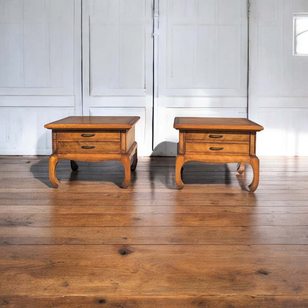 Pair of Mid-Century Solid Wood Chinoiserie Nightstands — view 1 [OusihnhyMfUuC7yNyeXP:1]