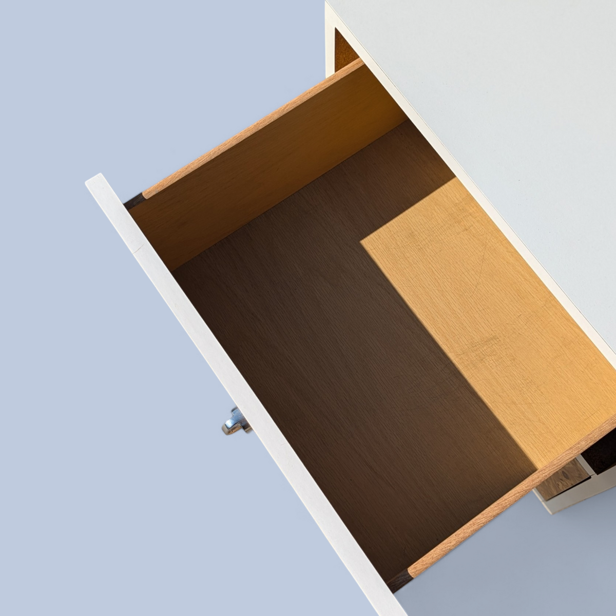 Postmodern Faux Burl Laminate Nightstand with Chrome Ring Pulls, 1980s — view 11 of 12