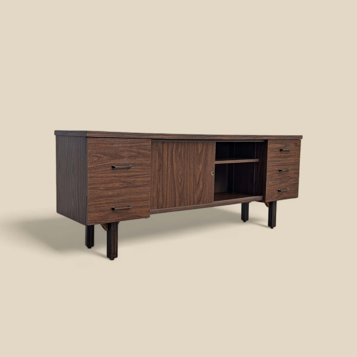Mid-Century Walnut-Grain Laminate Credenza — view 6