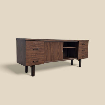 Mid-Century Walnut-Grain Laminate Credenza — view 6