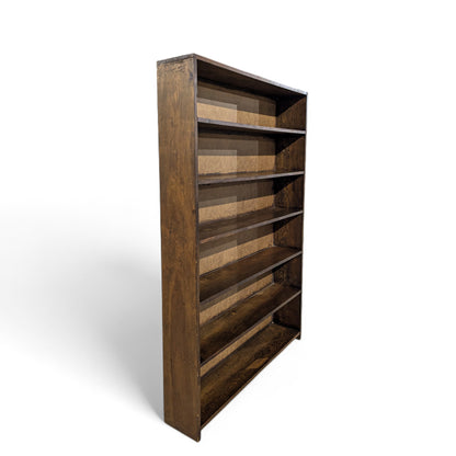 Vintage Pine Bookcase Tall Bookshelf, Narrow 5 Shelf Open Shelving Unit, Rustic Wood Display Storage Cabinet