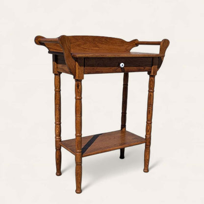 Antique Oak Washstand – 19th Century Early American Style Table w/ Towel Rack & Shelf, Farmhouse Accent