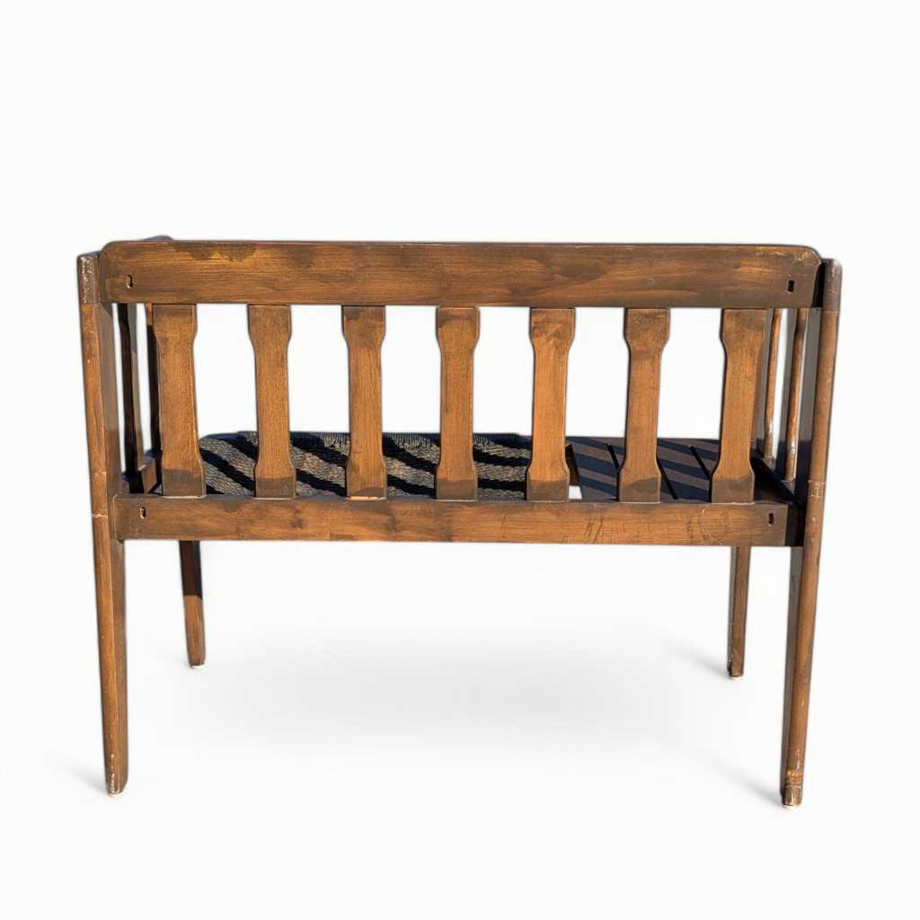 Mid-Century Wood Bench with Black Woven Strap Seat — view 5 of 15
