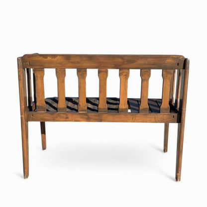 Mid-Century Wood Bench with Black Woven Strap Seat — view 5 of 15