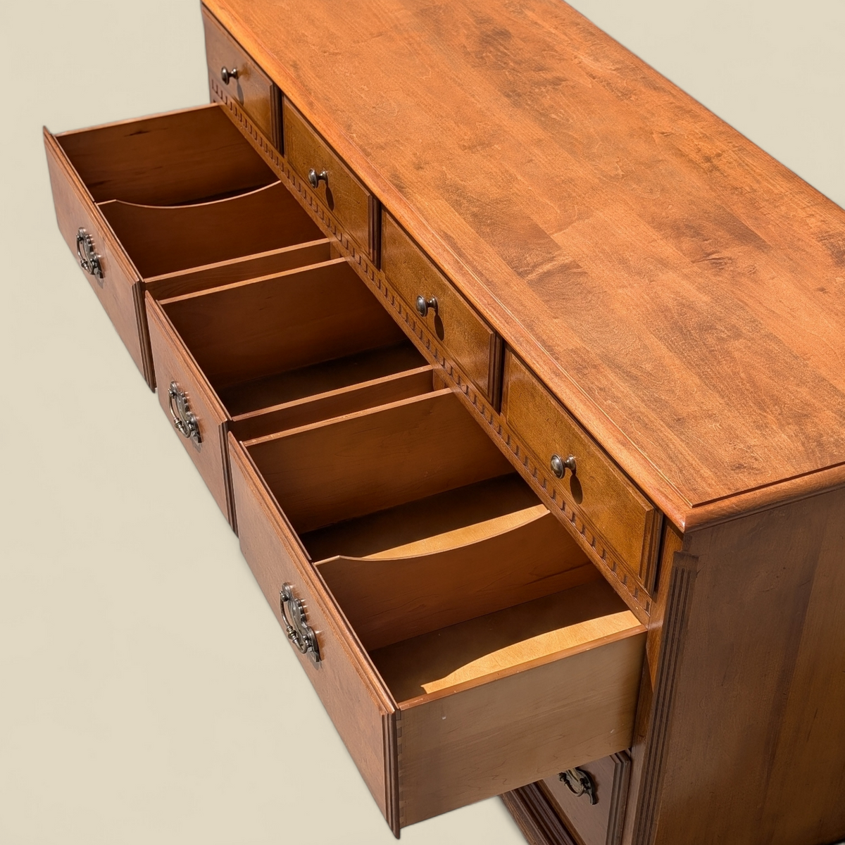 Ethan Allen Early American Solid Maple and Birch Nine-Drawer Dresser with Mirror — view 5 of 23
